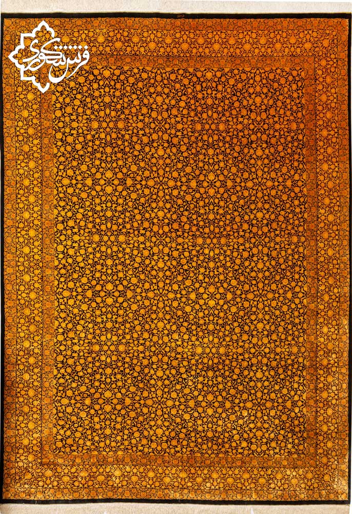 فرش دستبافت 12 متری افشان حسینی قم تمام ابریشم 80 رج - کد38