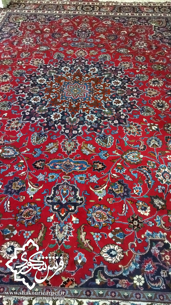 فرش دستبافت دوازده متری کاشمر مشهد رنگ زرشکی - کد 45